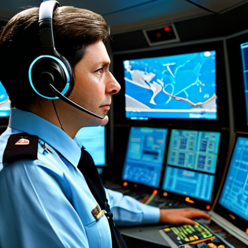 Home 4 **Prompt 1: Vigilant Air Traffic Controller**
A highly focused adult professional air traffic controller, wearing a crisp, modest uniform shirt with epaulets and a headset, intently monitoring multiple glowing radar screens in a high-tech, dimly lit control center. The screens display intricate flight paths and digital data, casting soft light on their concentrated face. The atmosphere is one of profound calm and meticulous precision. fully clothed, modest clothing, appropriate attire, professional dress, safe for work, appropriate content, perfect anatomy, correct proportions, natural pose, well-formed hands, proper finger count, natural body proportions, professional photography, high quality, realistic.
