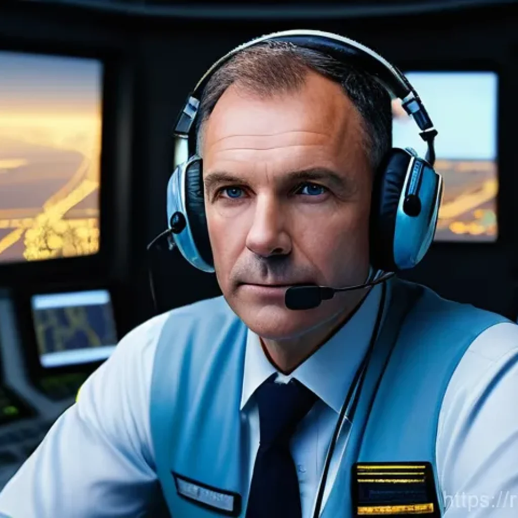 항공운항관리사 비행계획 최적화 - **Prompt 1: "The Vigilant Eye of the Sky"**
A highly detailed, realistic image of a male air tra...