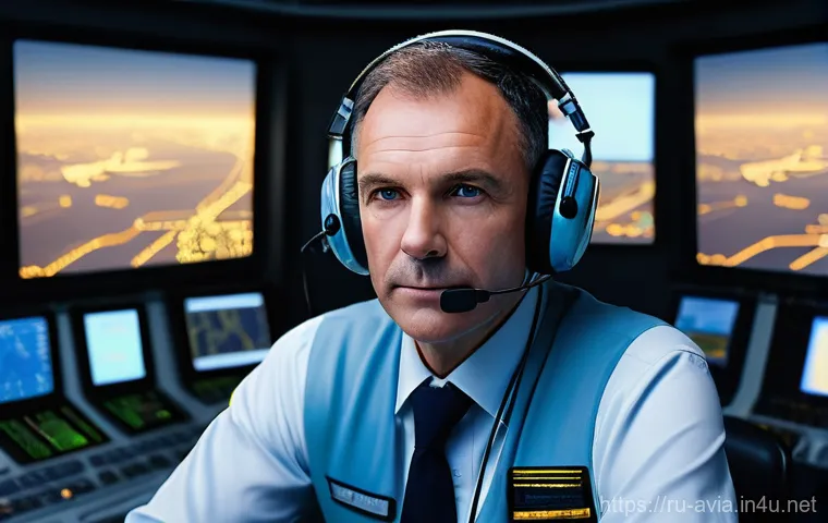 항공운항관리사 비행계획 최적화 - **Prompt 1: "The Vigilant Eye of the Sky"**
    A highly detailed, realistic image of a male air tra...