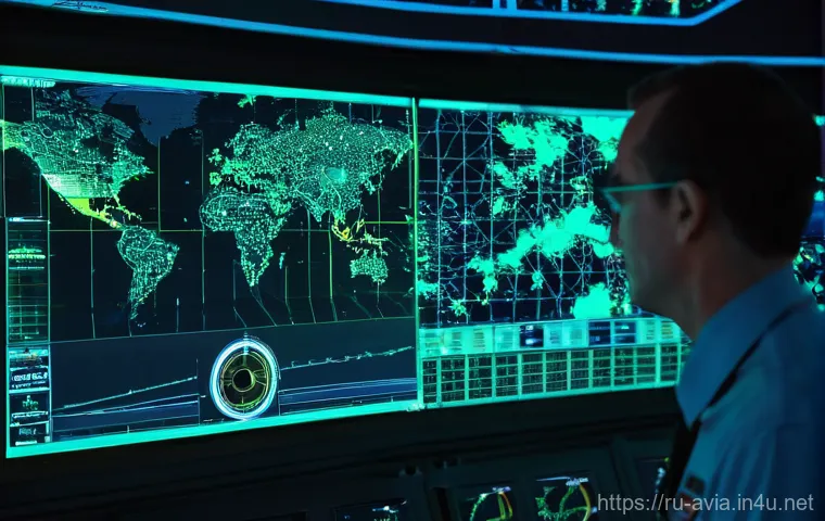 항공운항관리사 실기 필수 장비 - **A Modern Air Traffic Control Workspace:**
    A highly detailed, realistic image of a contemporary...