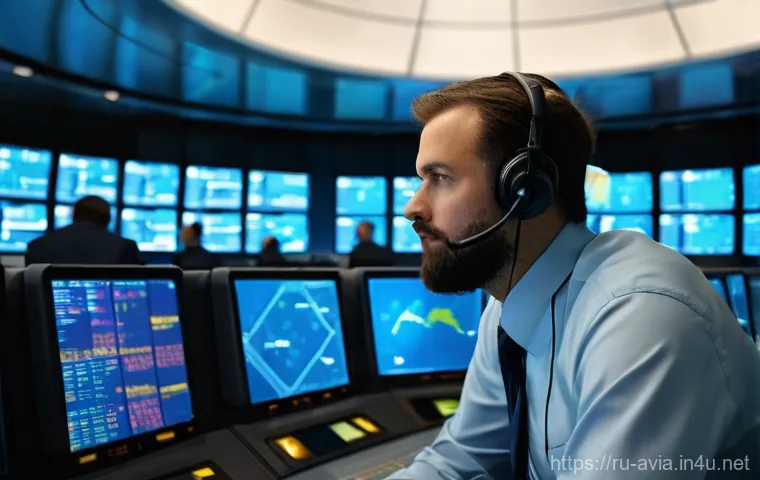 항공운항관리사 항공 안전 관리 - **Prompt 1: Dawn of Control**
An early morning scene inside a modern air traffic control center....