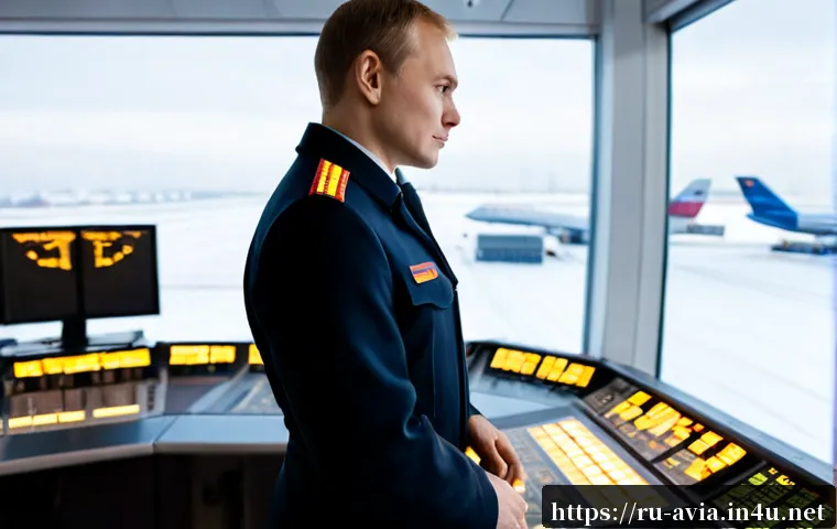 항공운항관리사 성공 스토리 - Photorealistic success story scene of a confident Russian aviation operations specialist in a neat d...