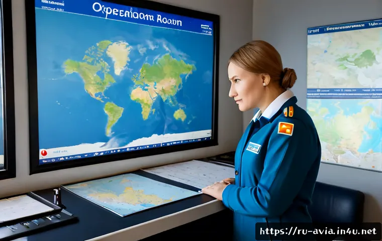 Home 17 항공운항관리사 안전 브리핑 팁 - Photorealistic airline operations control room in Russia, experienced flight operations manager givi...