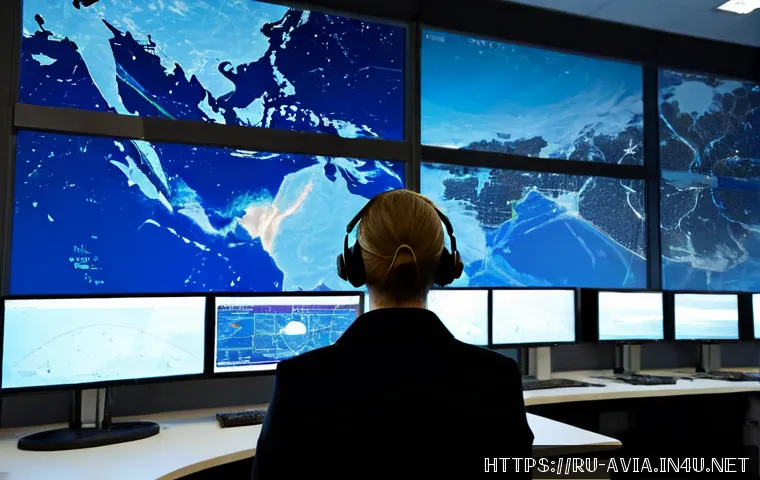 Home 17 항공운항관리사 직무 사례 - Photorealistic Russian airline operations control center in Moscow, an experienced flight dispatcher...